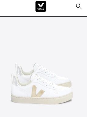 Veja Kids V-10 CWL White with PLATINE Gold V Detail SIZE 4 preowned